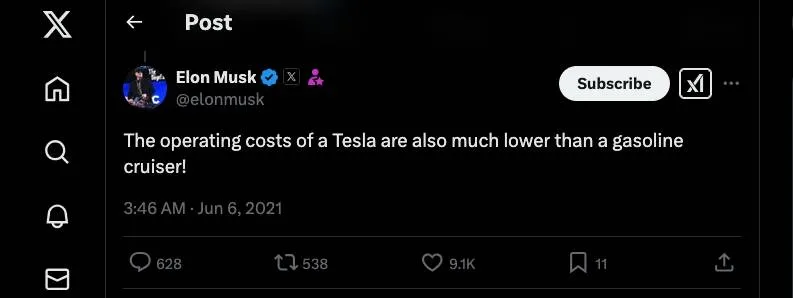 CEO-ul Tesla, Elon Musk, sugerează că EV-urile Tesla costă mai puțin pentru patrulări