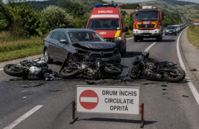 Patru motocicliști au fost răniți după un accident pe DN7 în județul Hunedoara
