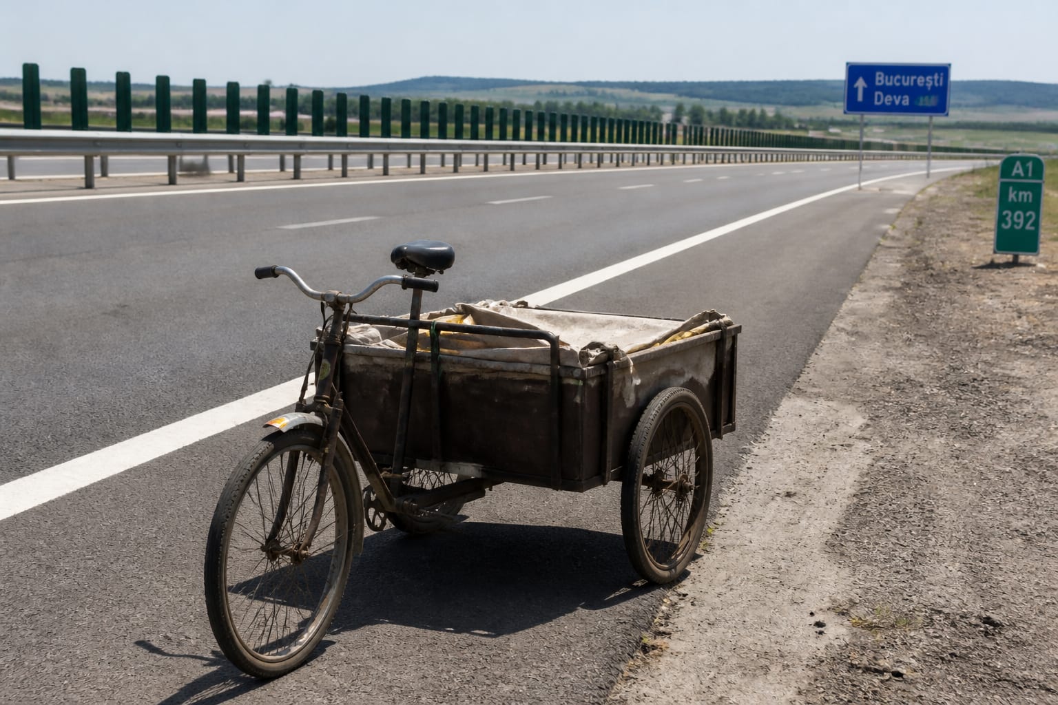 Un bărbat a mers cu tricicleta pe contrasens pe Autostrada A1 și a fost amendat cu aproape 2.000 de lei