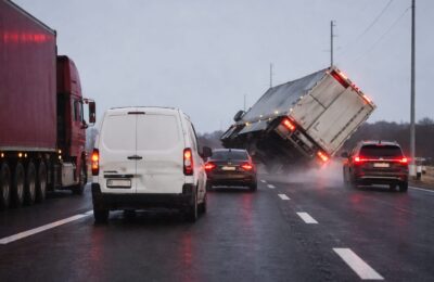 Un camion de 36 de tone s-a răsturnat pe autostradă după ce a șicanat alți șoferi în trafic